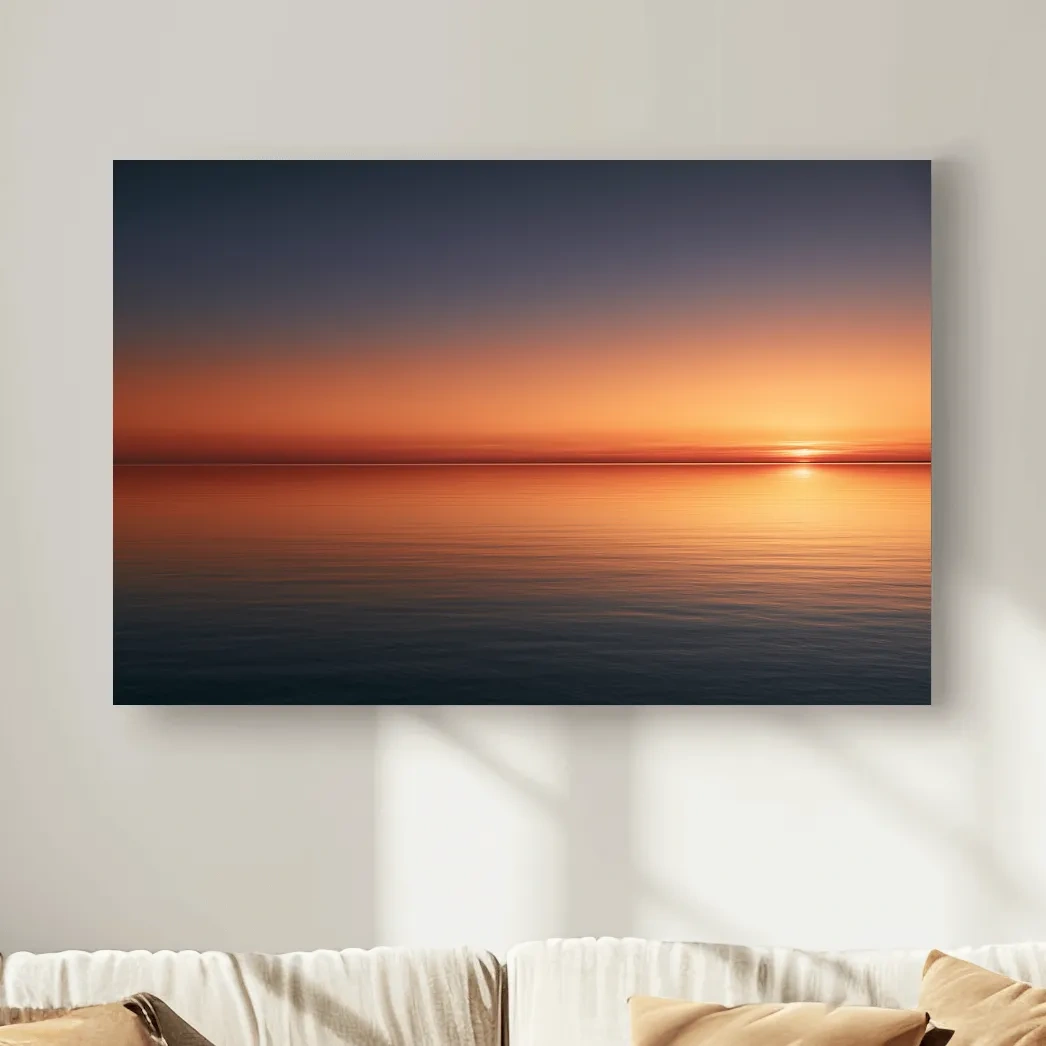 Minimalist Golden Sunset Horizon - Photographic Ocean Wall Art
