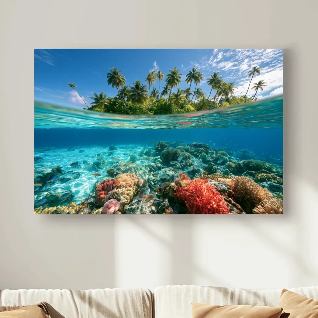 Tropical Underwater Coral Reef Island - Surreal Photographic Wall Art