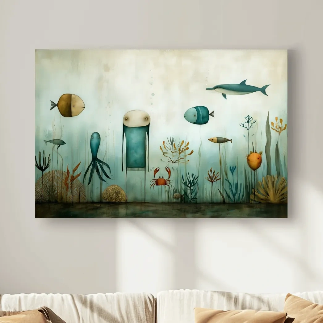 Whimsical Scandi Folk Art Painting - Nursery Ocean Wall Art