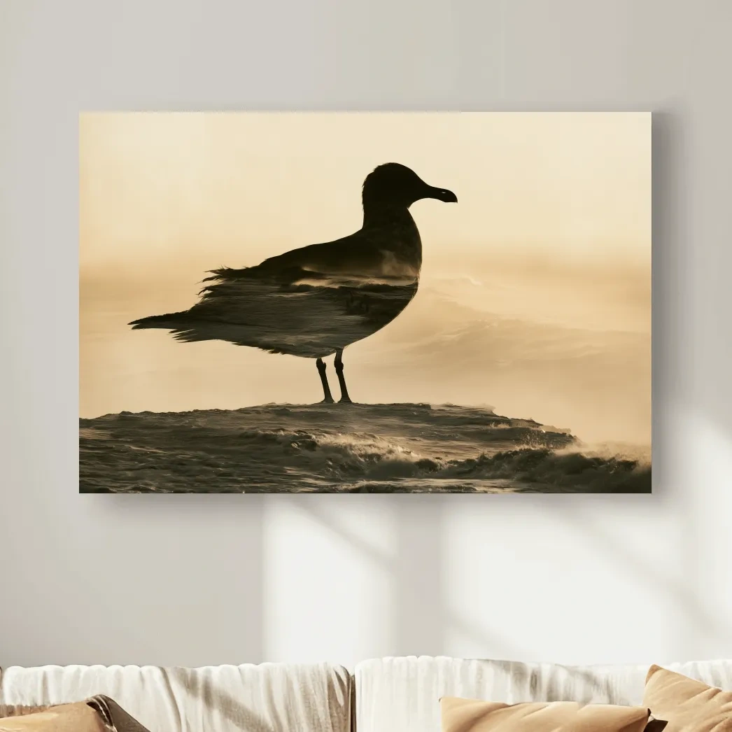 Seagull Silhouette Double Exposure - Minimalist Photographic Wall Art