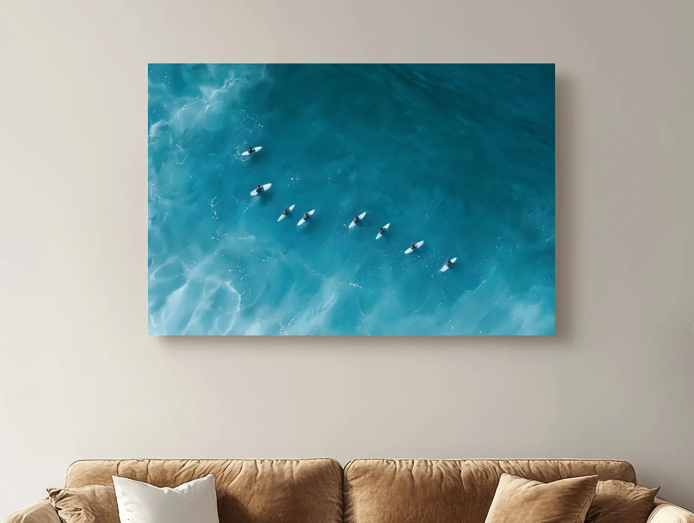 Aerial Surfers Painting - Serene Ocean Wall Art
