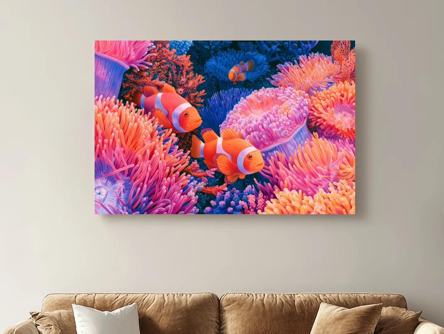 Vibrant Clownfish Coral Reef Drawing - Marine Life Wall Art