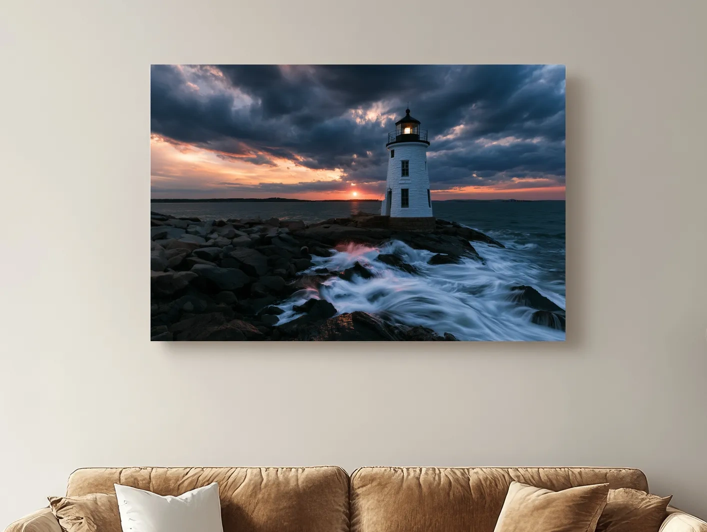 Stormy Lighthouse Sunset - Photographic Coastal Wall Art