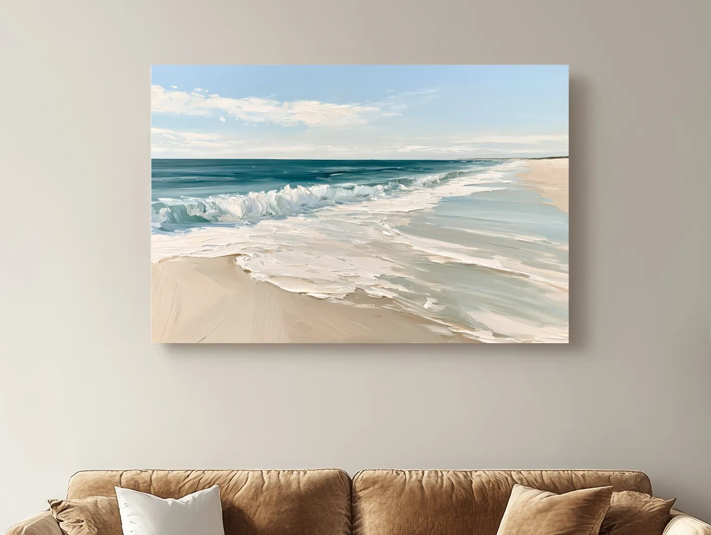 Impasto Style Beach Waves Painting - Coastal Seascape Wall Art