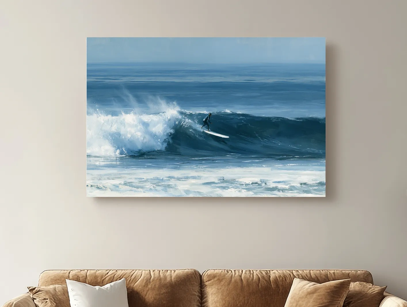 Classic Longboard Surfer Riding Wave - Ocean Painting Wall Art