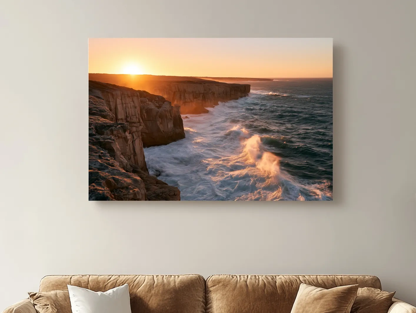Golden Sunset Coastal Cliffs - Dramatic Seascape Wall Art
