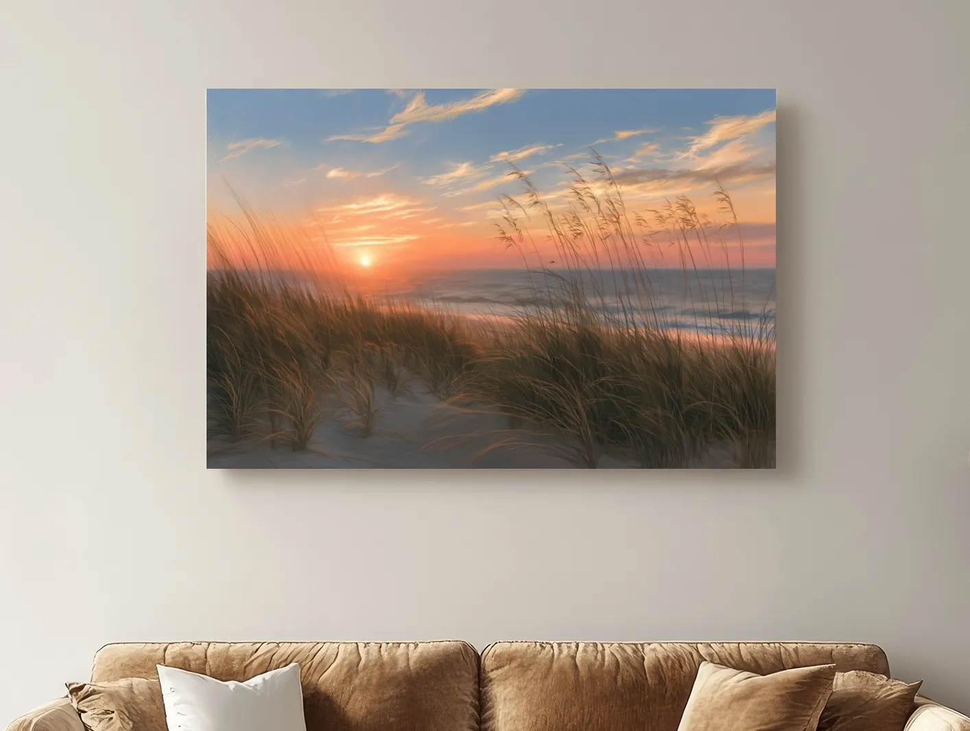 Coastal Dune Grass Sunset Drawing - Boho Beach Wall Art