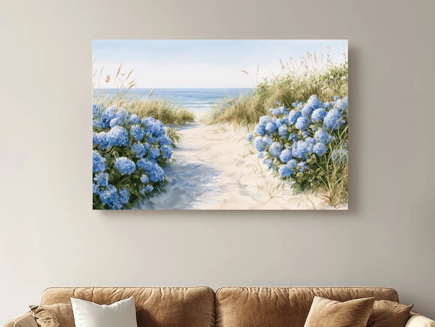 Hydrangea Dune Path Painting - Beach Landscape Wall Art