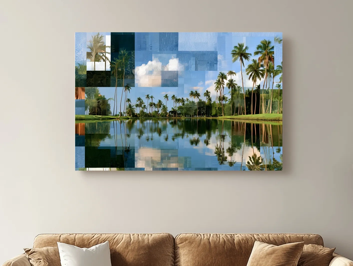 Geometric Tropical Lagoon Palm Reflections - Abstract Illustration Wall Art