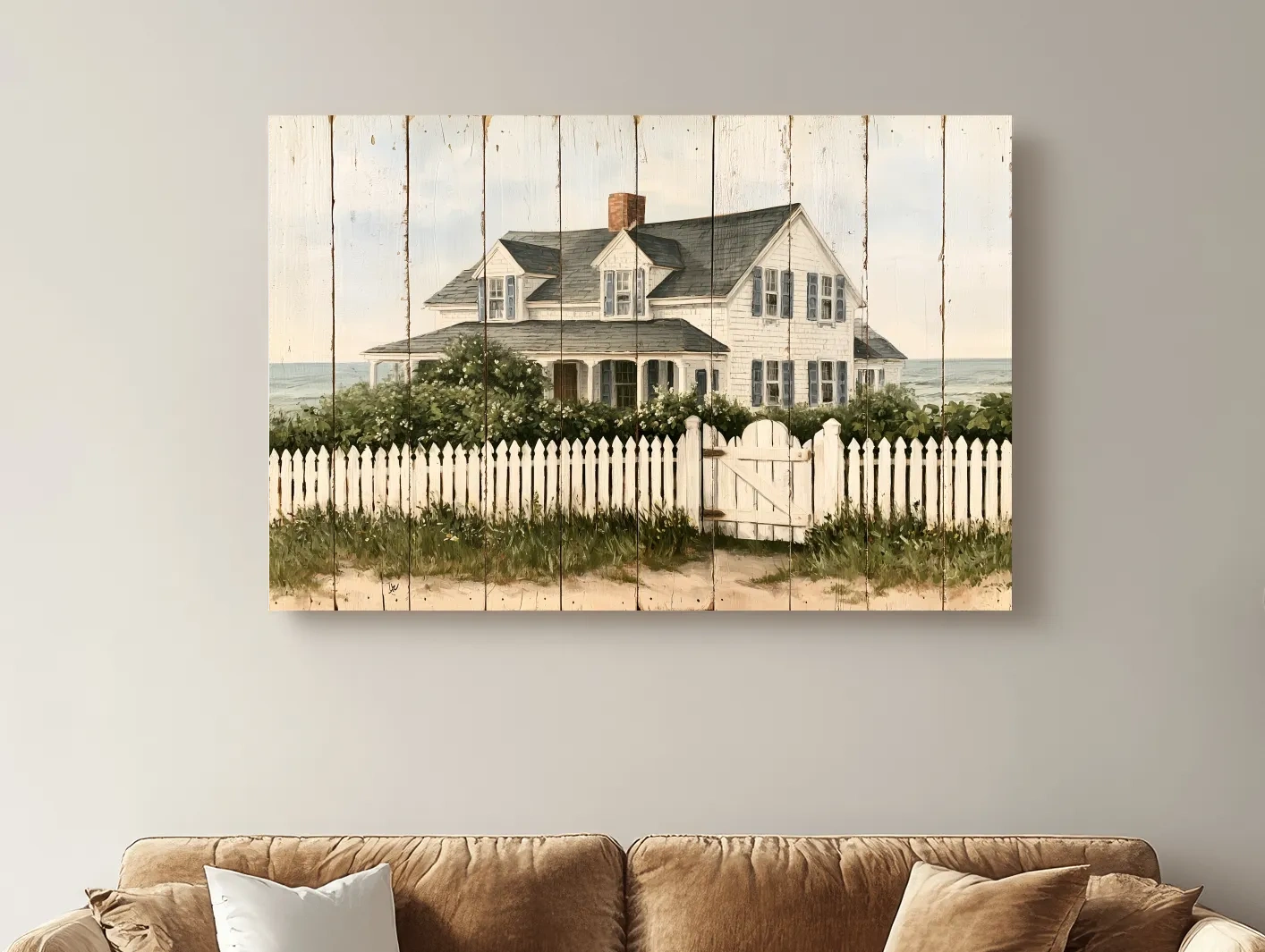 Hamptons Beach House Painting - Coastal Cottage Wall Art