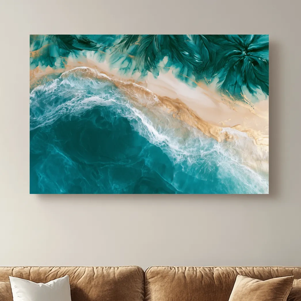 Aerial Tropical Beach Waves - Surreal Mixed Media Wall Art