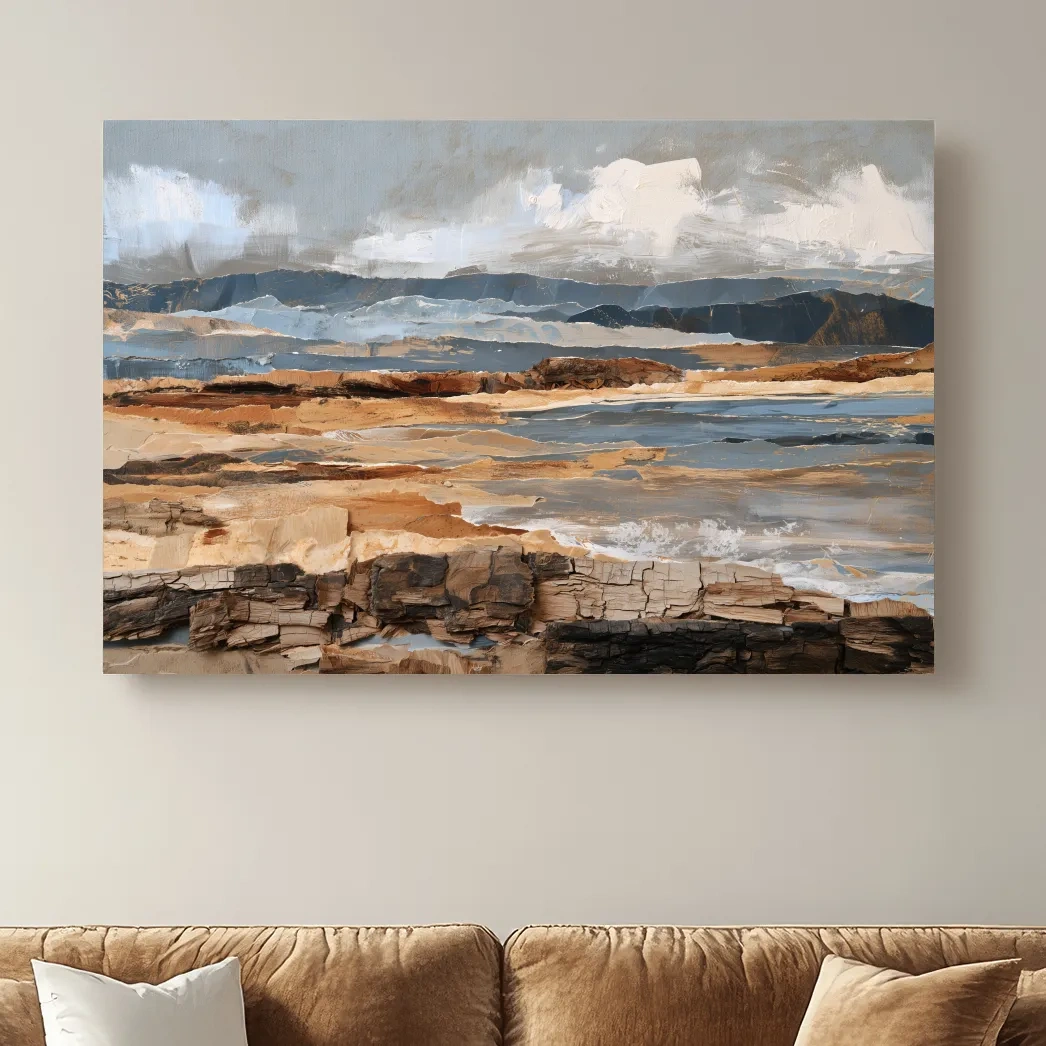 Layered Coastal Strata Landscape - Abstract Natural Elements Wall Art