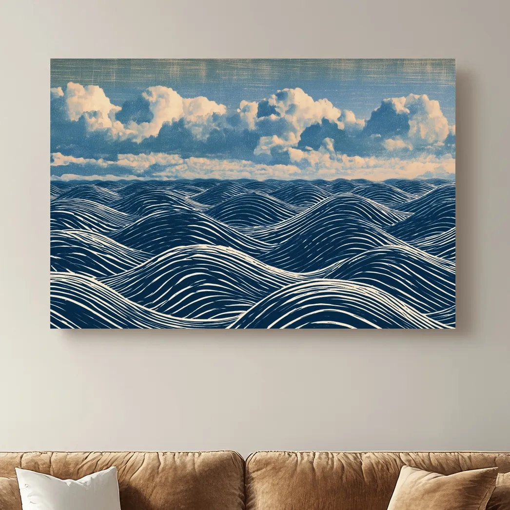 Geometric Rolling Waves Illustration - Abstract Ocean Wall Art