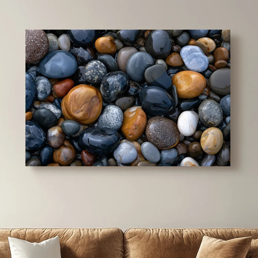 Smooth Wet Ocean Pebbles - Abstract Macro Photographic Wall Art