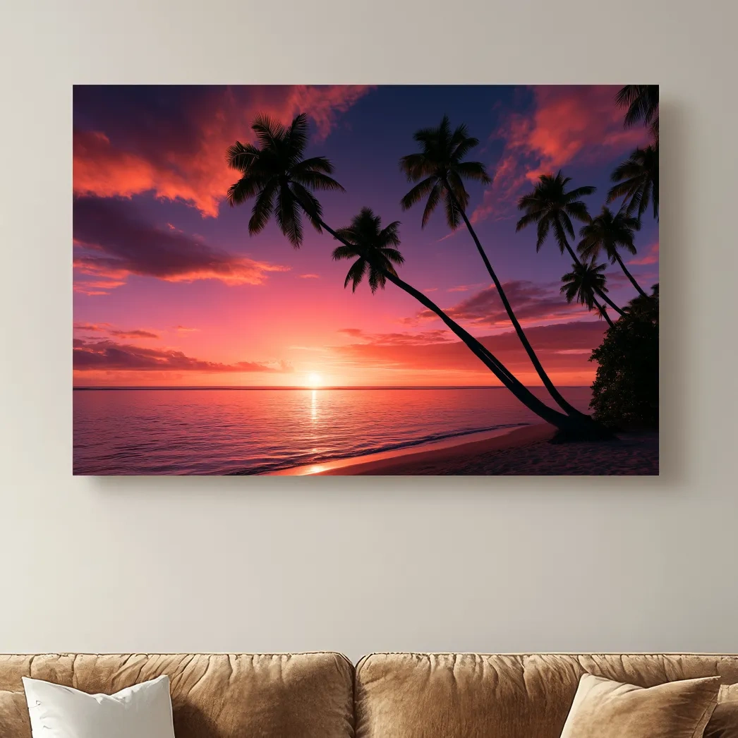 Tropical Palm Silhouette Sunset - Photographic Beach Wall Art