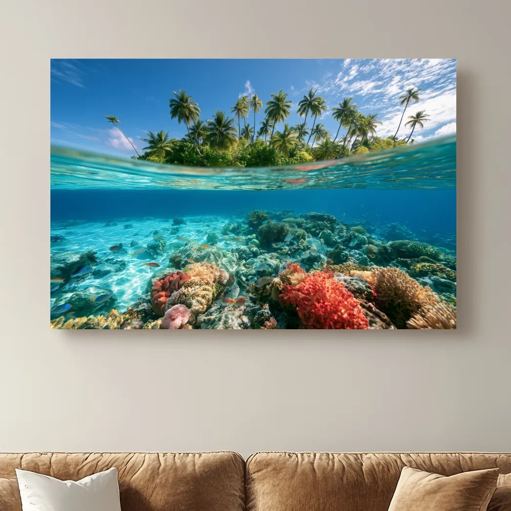 Tropical Underwater Coral Reef Island - Surreal Photographic Wall Art