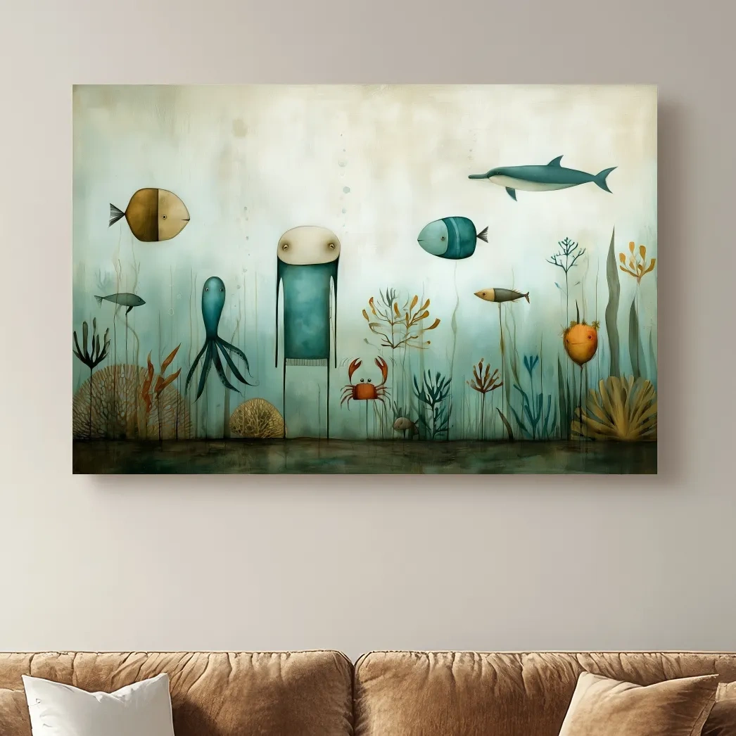 Whimsical Scandi Folk Art Painting - Nursery Ocean Wall Art