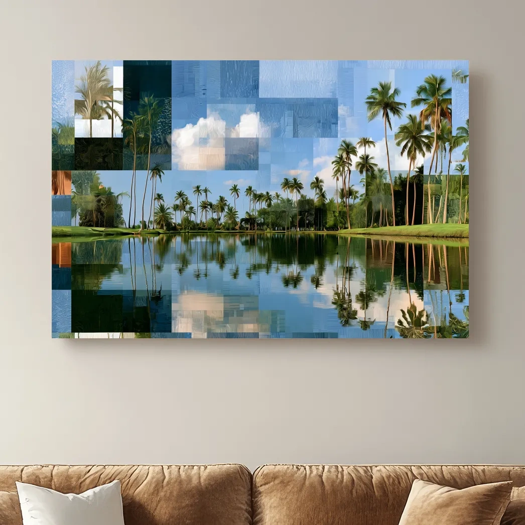 Geometric Tropical Lagoon Palm Reflections - Abstract Illustration Wall Art
