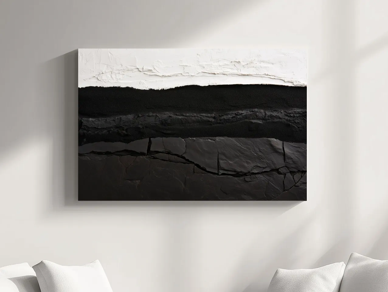 Abstract Stone Strata Design - Monochrome Mixed Media Wall Art