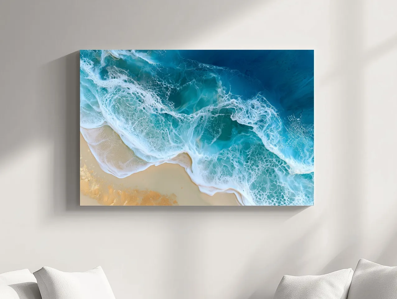 Aerial Tropical Wave Pour - Surreal Mixed Media Beach Art