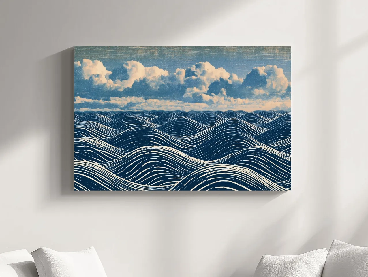 Geometric Rolling Waves Illustration - Abstract Ocean Wall Art