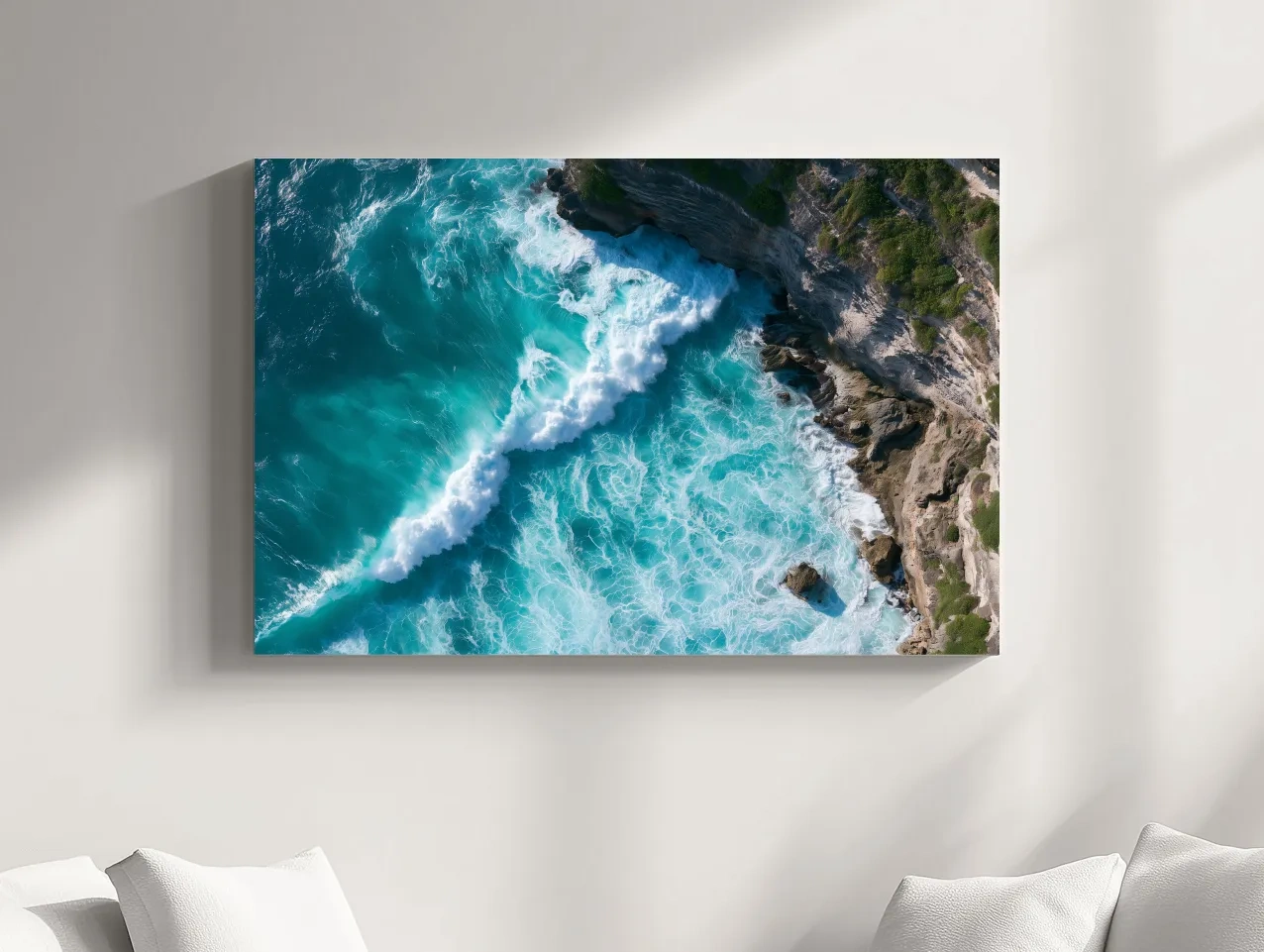 Aerial Tropical Waves & Rocky Coastline - Abstract Photographic Wall Art