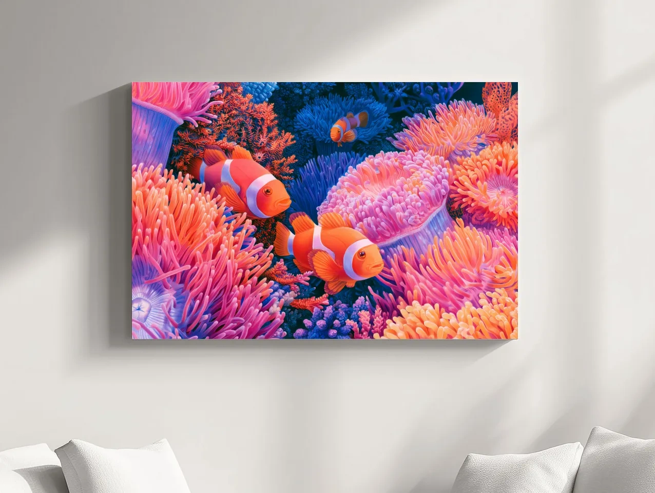 Vibrant Clownfish Coral Reef Drawing - Marine Life Wall Art