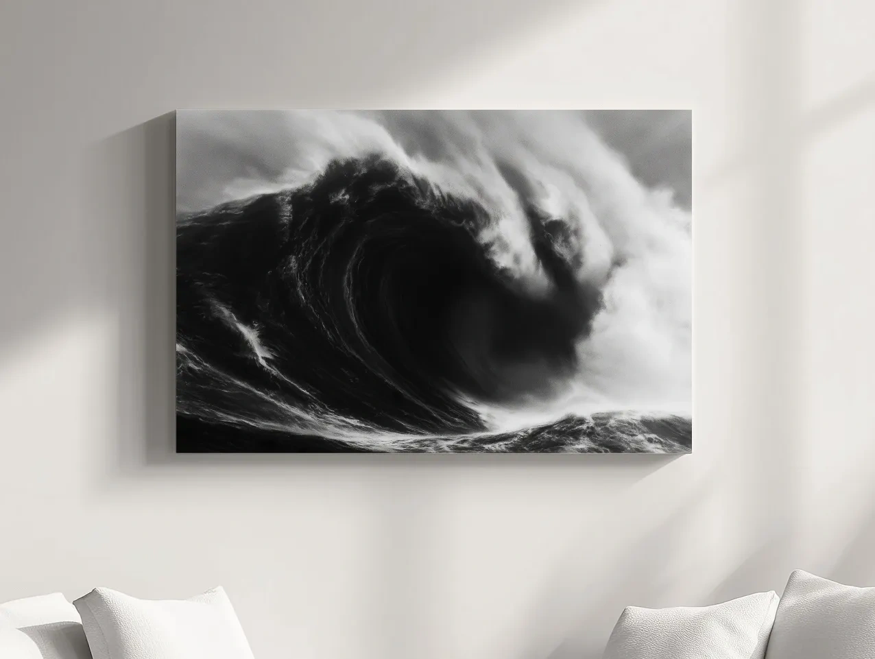 Abstract Monochrome Crashing Wave Drawing - Dramatic Ocean Wall Art