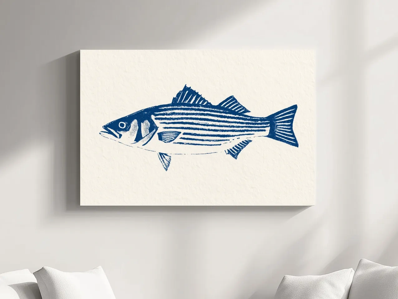 Minimalist Striped Bass Illustration - Hamptons Marine Life Wall Art