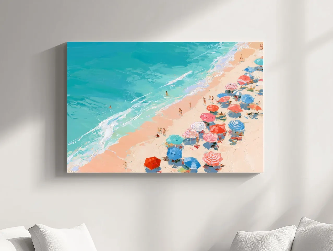 Aerial Caribbean Beach Umbrellas - Lively Ocean Painting Wall Art