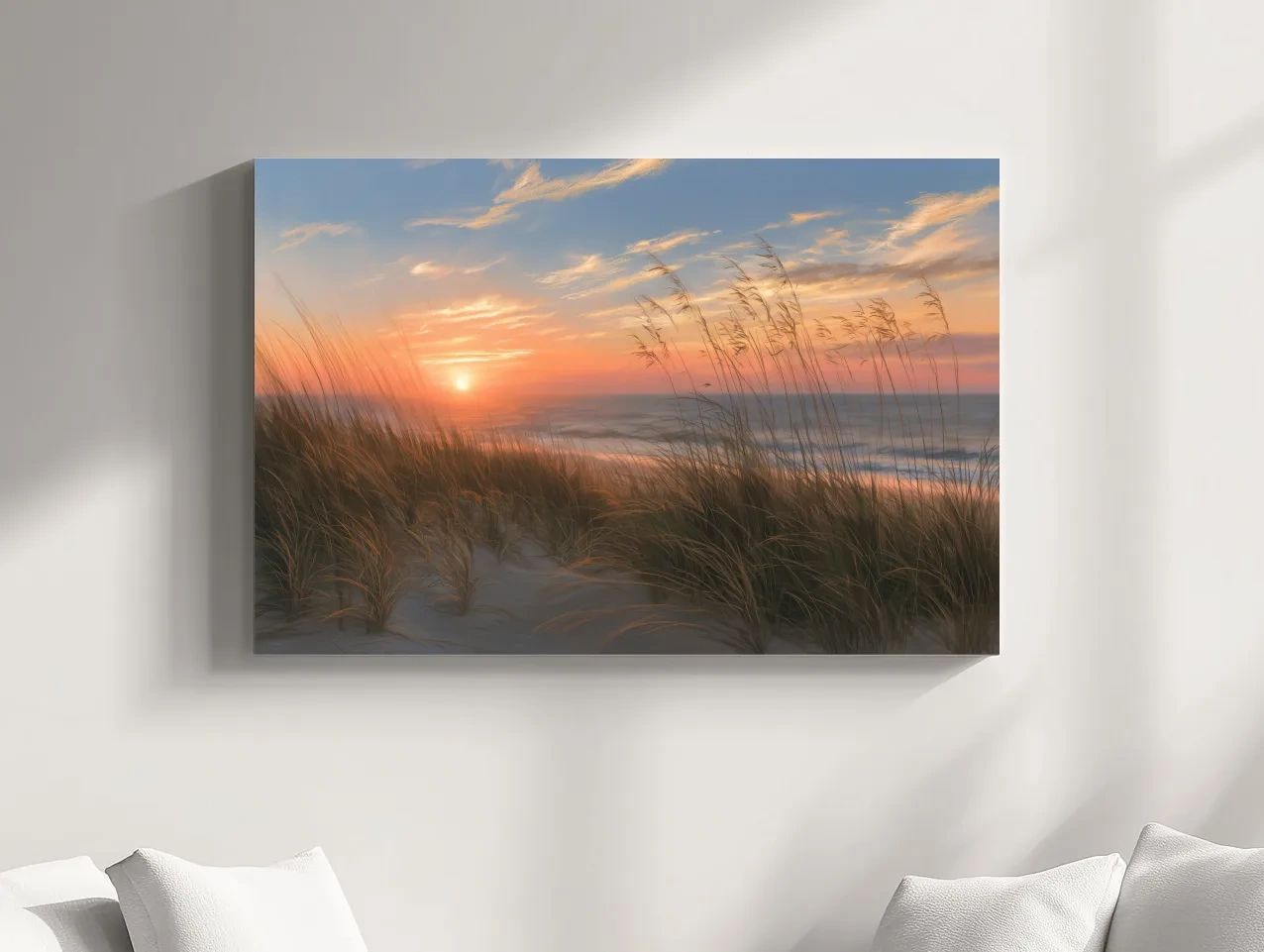 Coastal Dune Grass Sunset Drawing - Boho Beach Wall Art