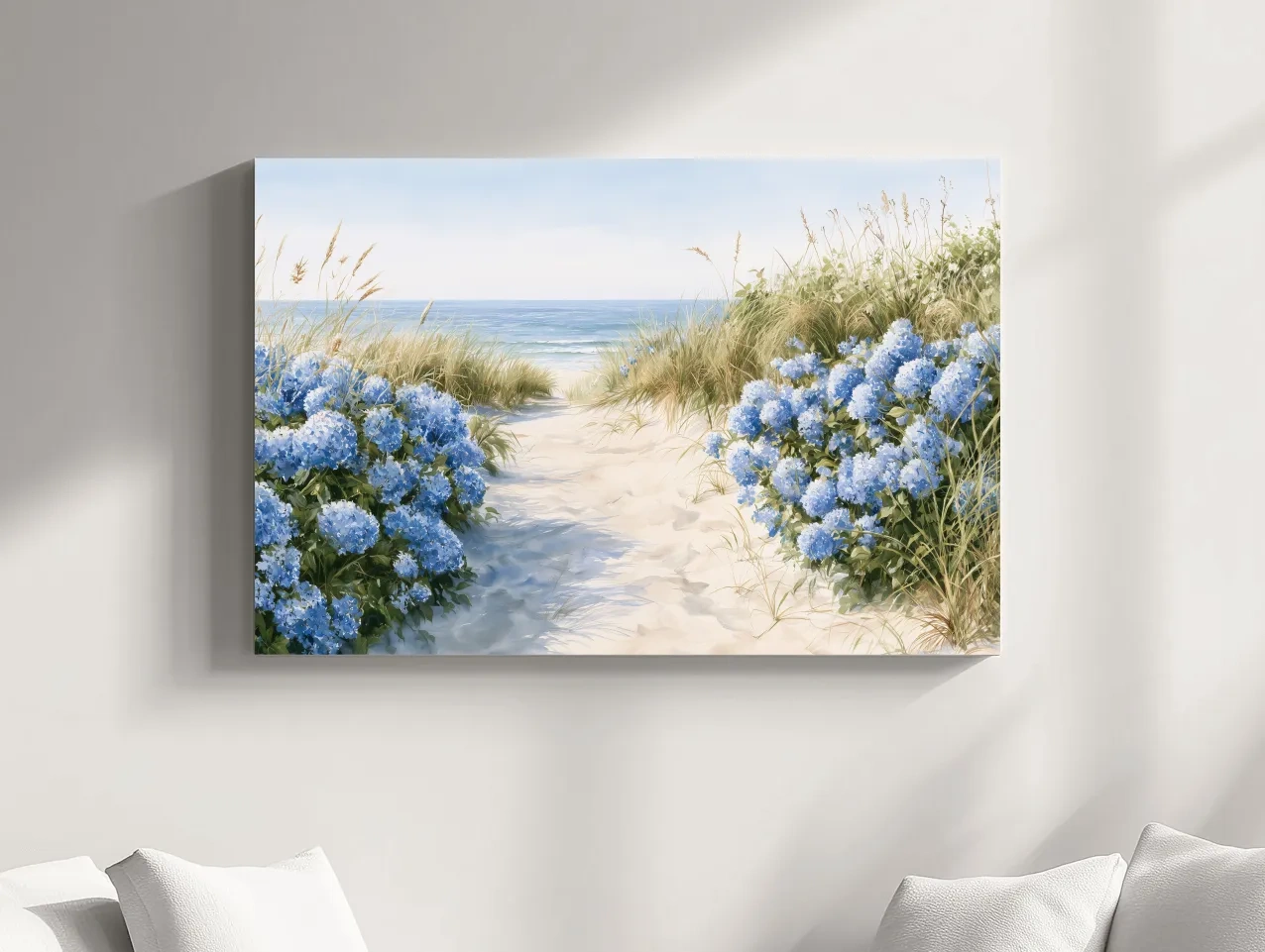 Hydrangea Dune Path Painting - Beach Landscape Wall Art