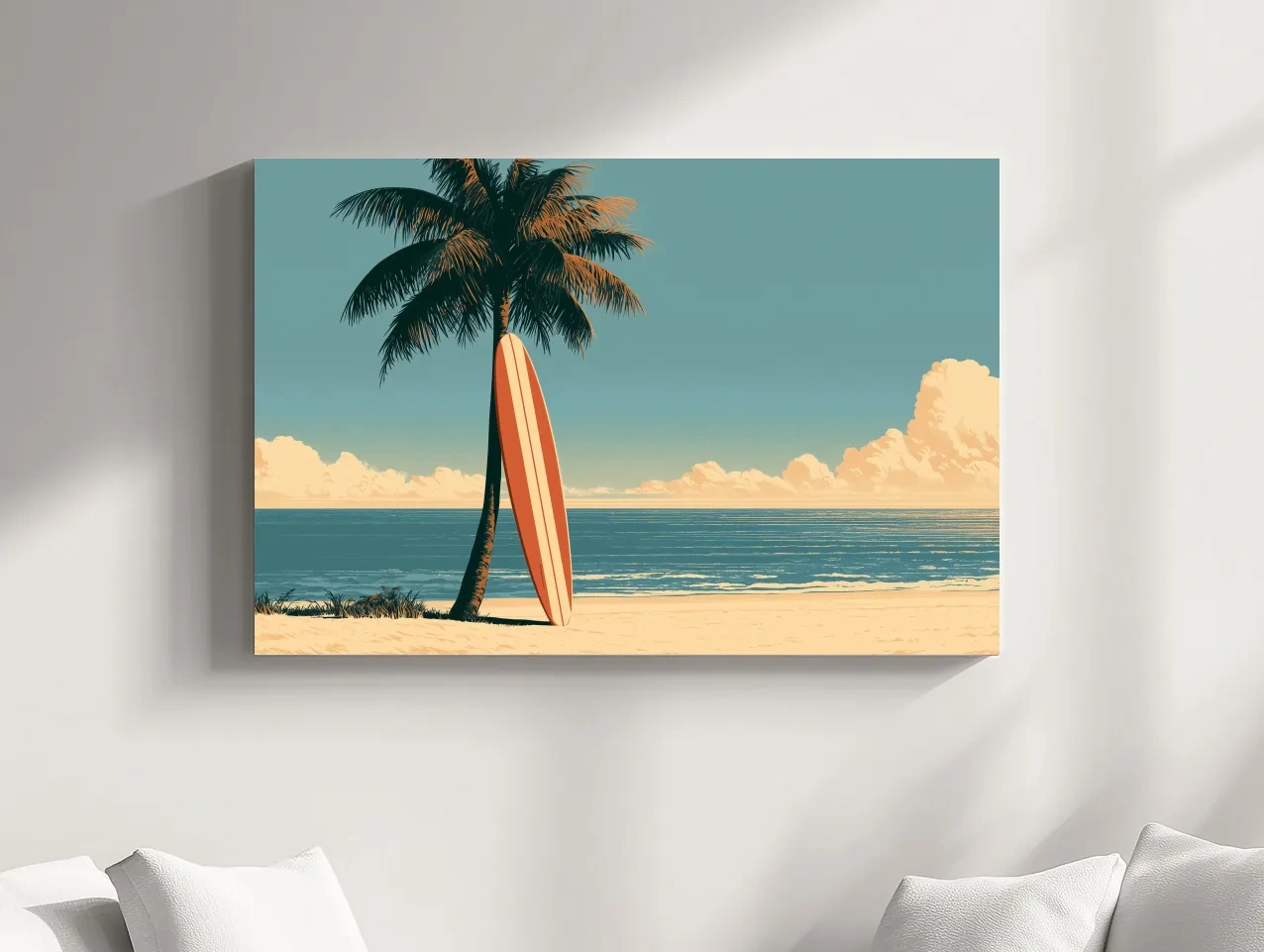 Vintage Surfboard Palm Beach - Retro Tropical Surfer Wall Art