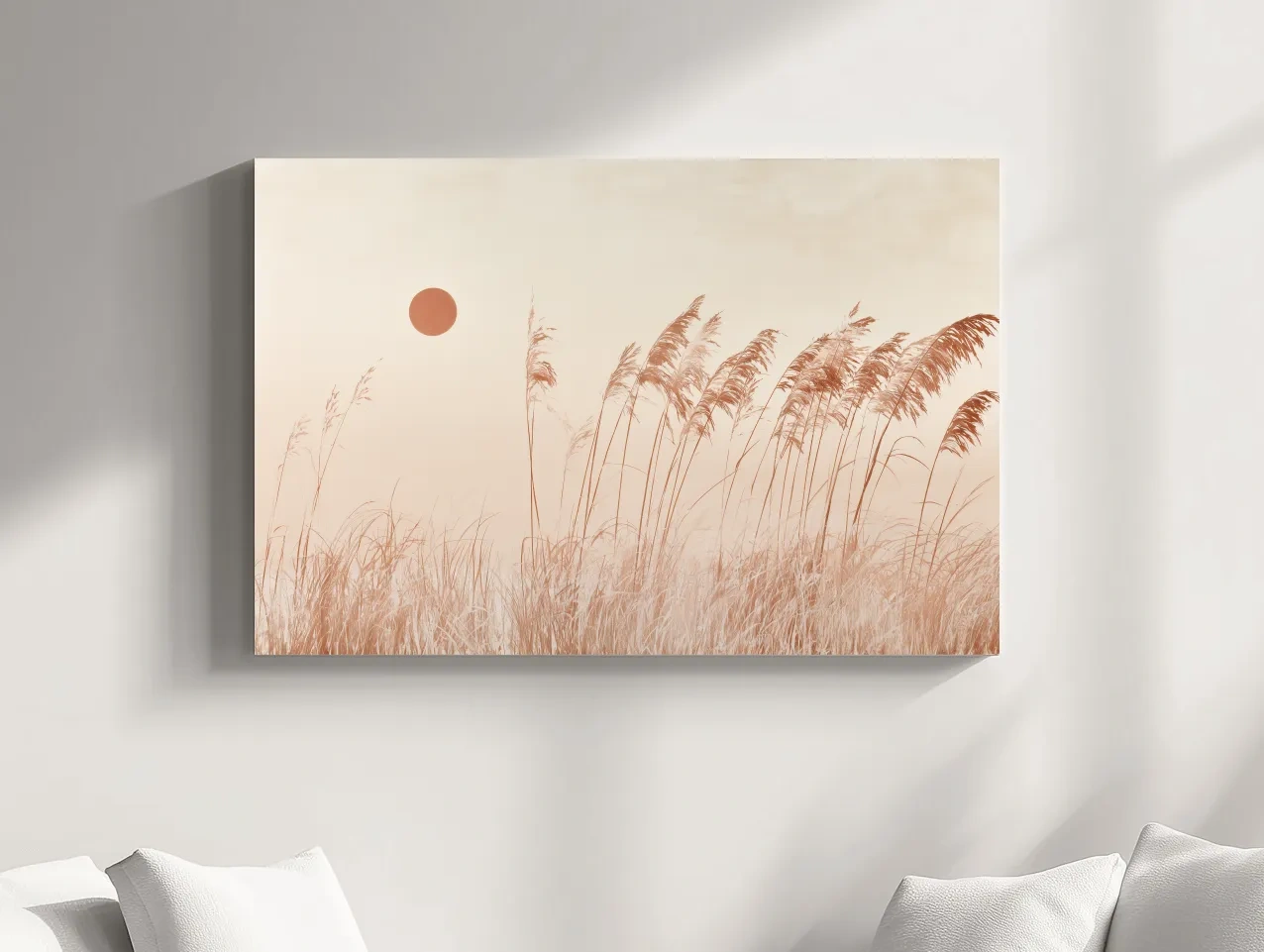 Boho Seagrass Sun Silhouette - Surreal Botanical Illustration Wall Art
