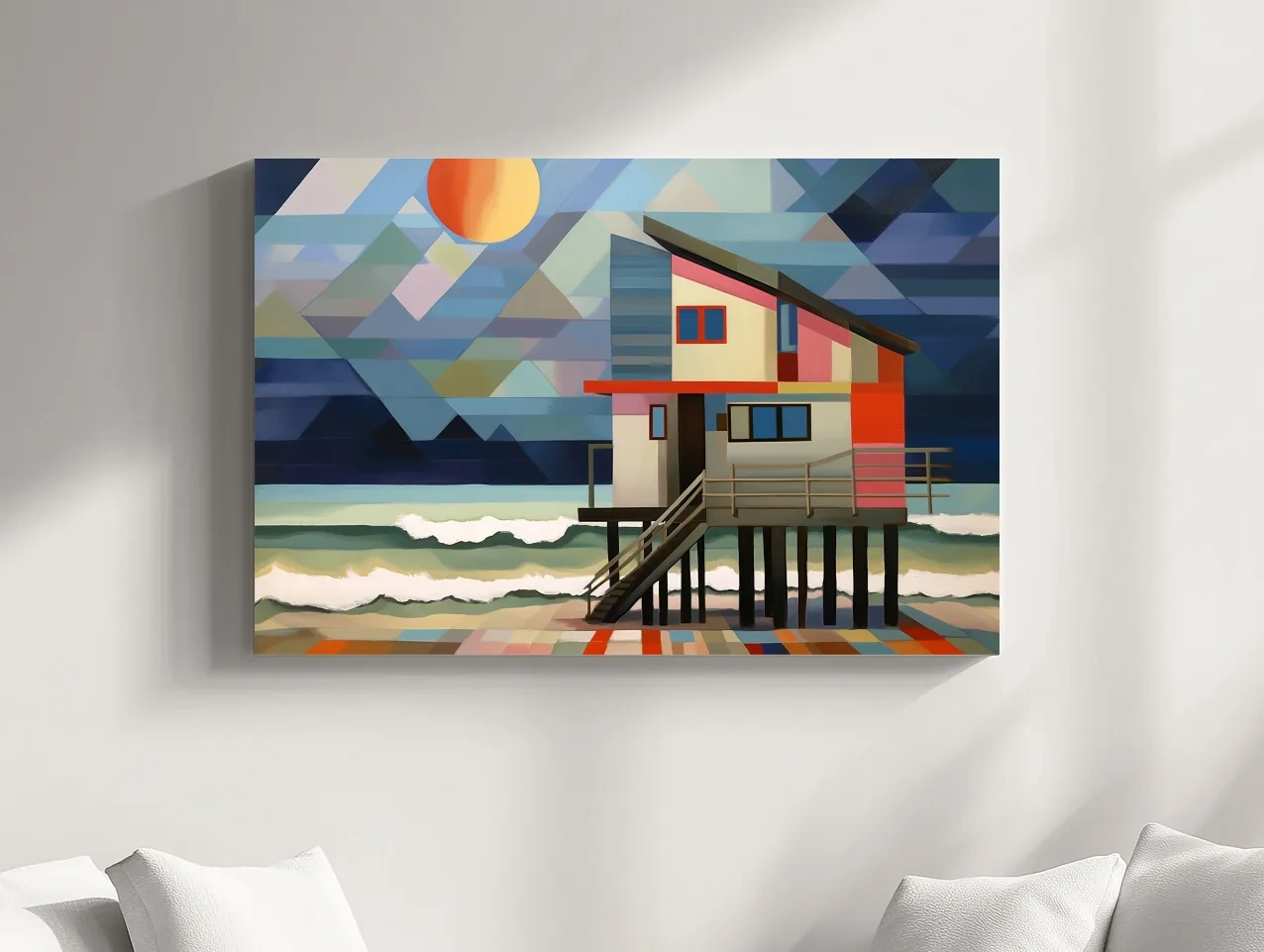 Geometric Beach House Painting - Abstract Coastal Wall Art