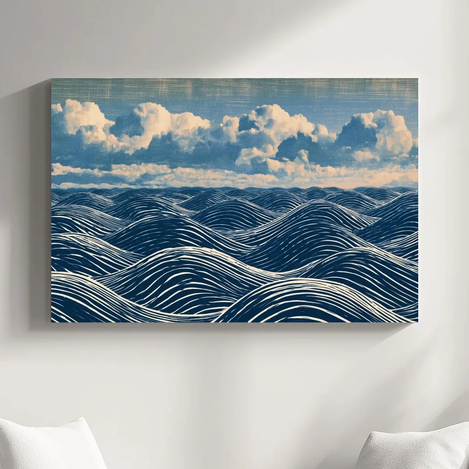 Geometric Rolling Waves Illustration - Abstract Ocean Wall Art
