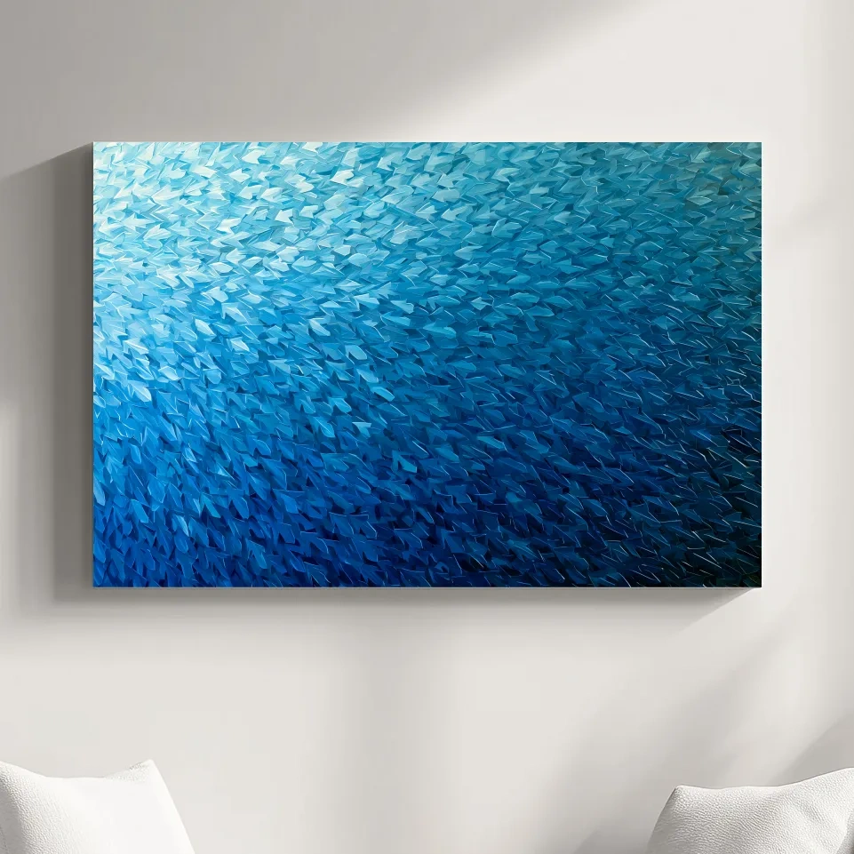 Geometric School Of Fish Illustration - Abstract Marine Life Wall Art