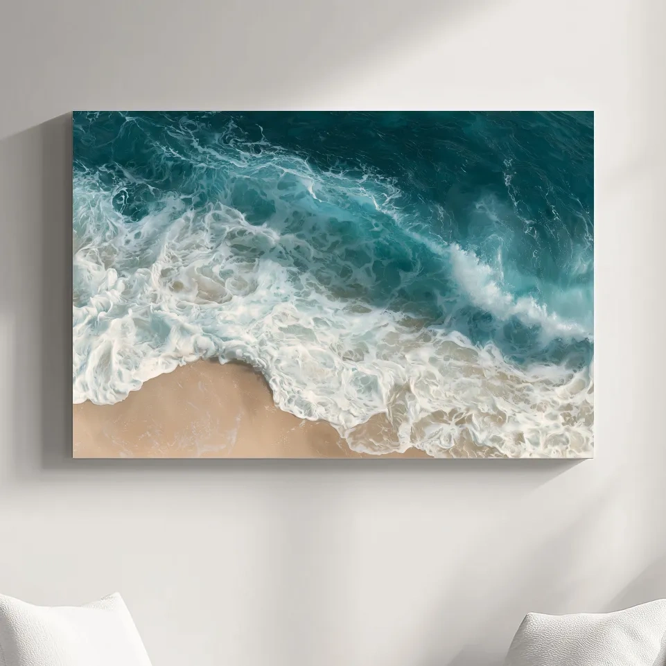 Aerial Seafoam Shoreline Painting - Abstract Ocean Wall Art