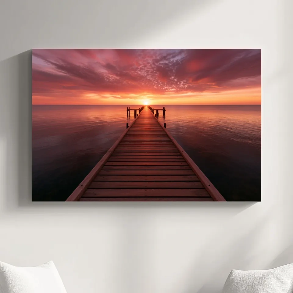Sunset Pier Horizon - Dramatic Ocean Photographic Wall Art