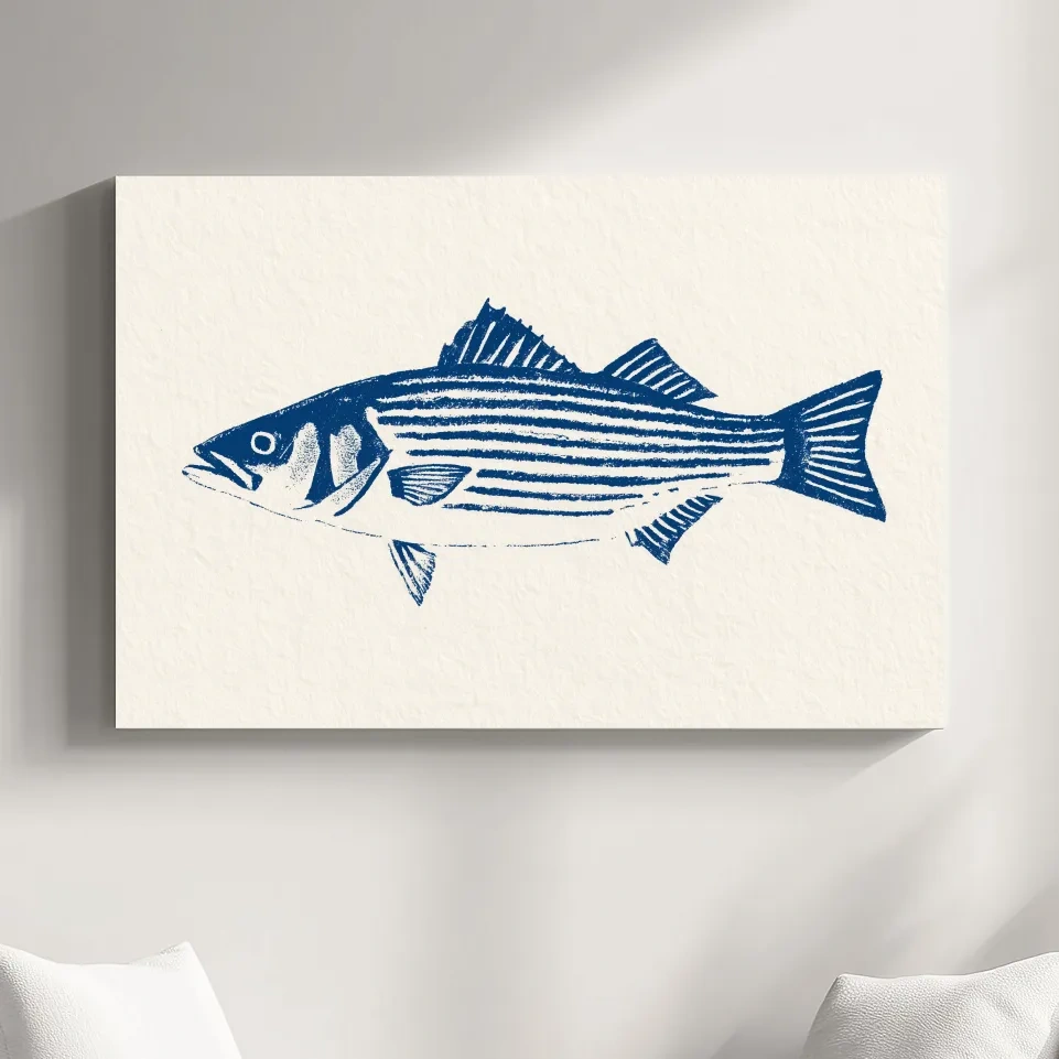 Minimalist Striped Bass Illustration - Hamptons Marine Life Wall Art