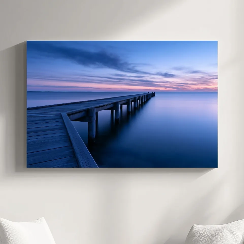 Misty Coastal Pier At Twilight - Long Exposure Photographic Wall Art