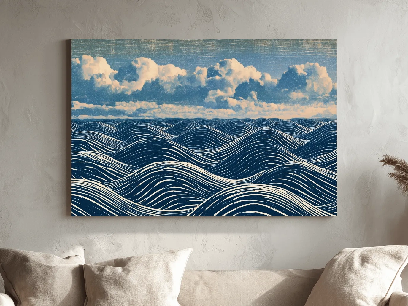 Geometric Rolling Waves Illustration - Abstract Ocean Wall Art