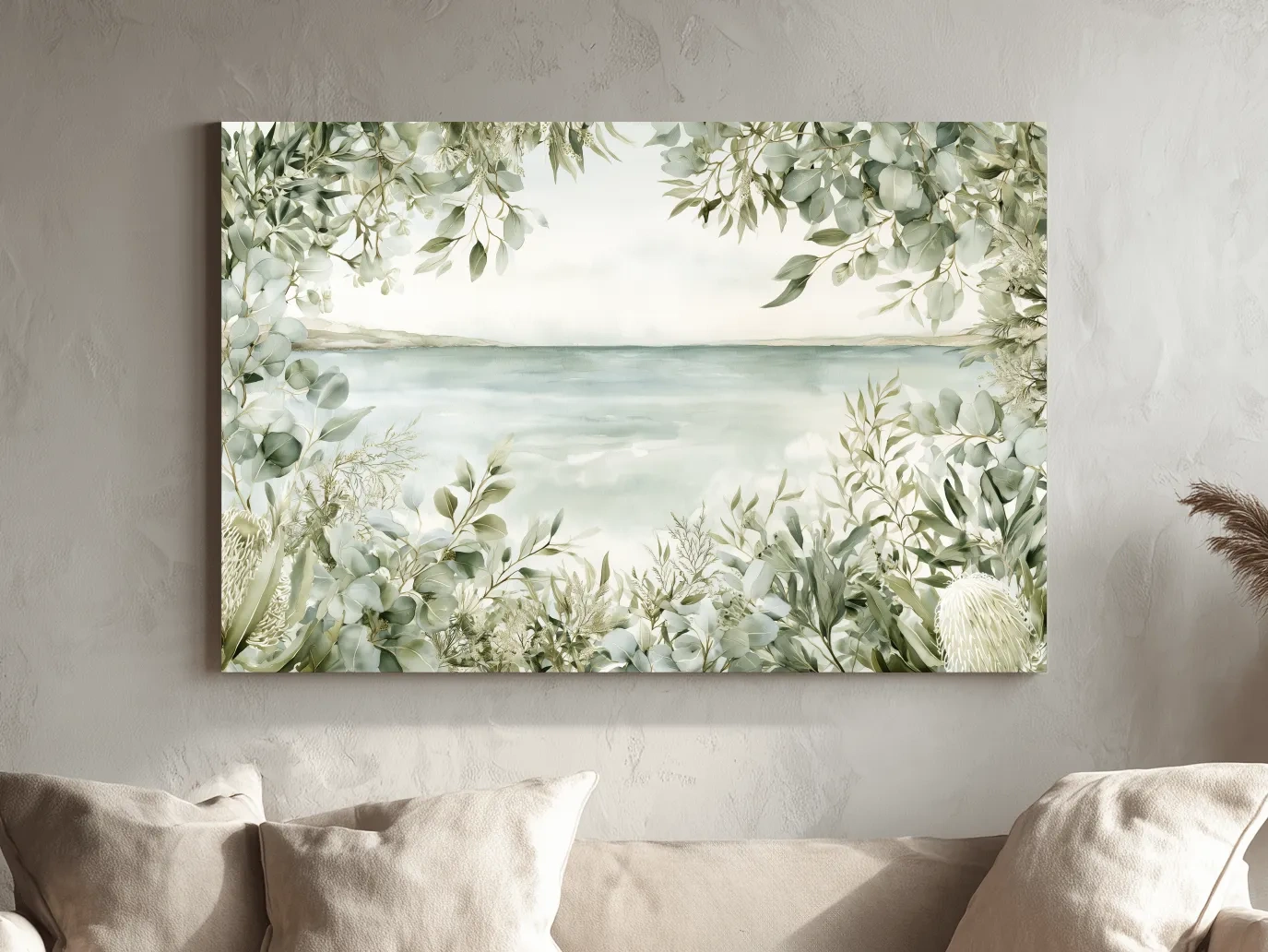 Coastal Eucalyptus Botanical Illustration - Serene Beach Wall Art