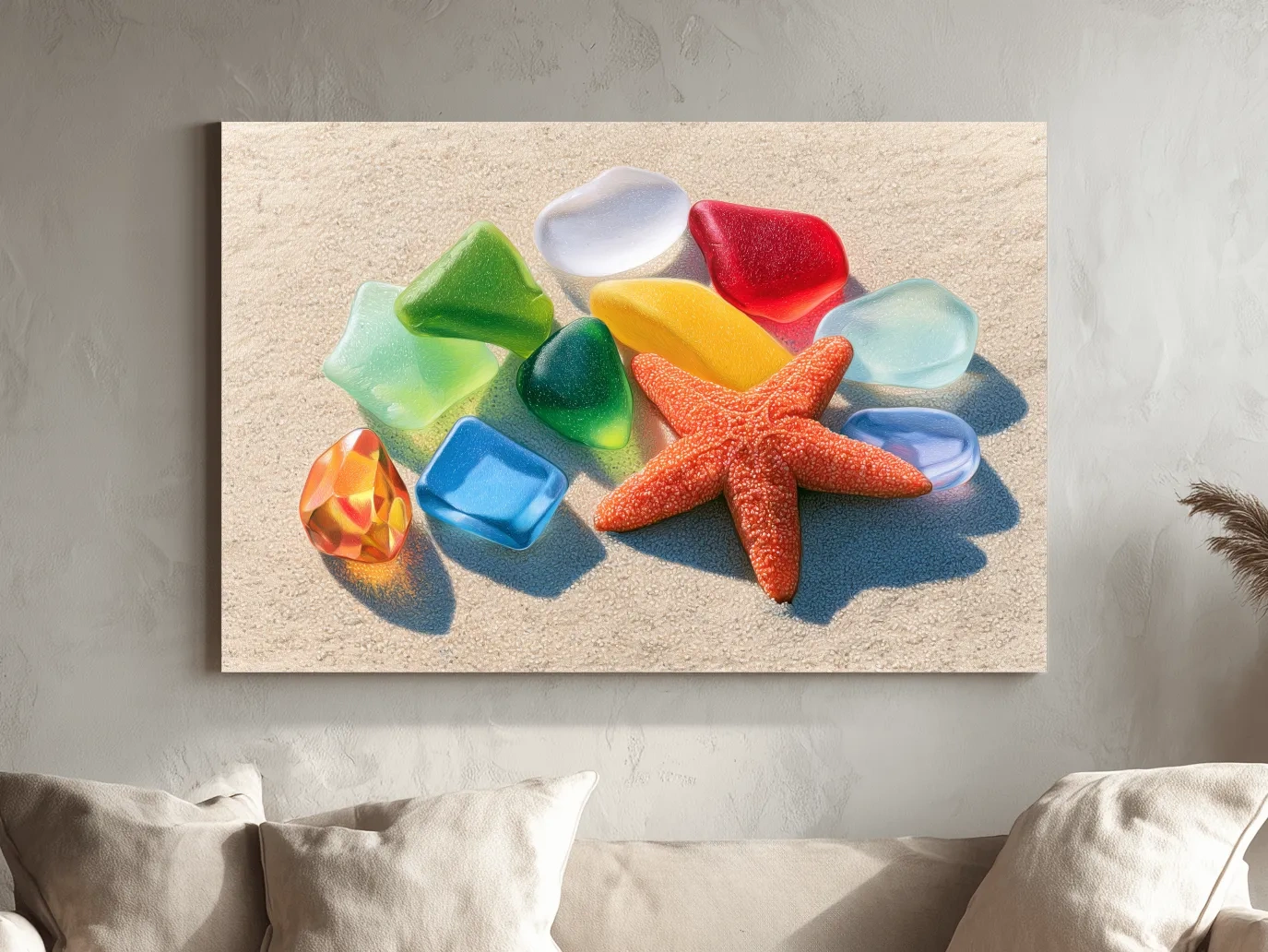 Sea Glass and Starfish Drawing - Coastal Marine Life Wall Art