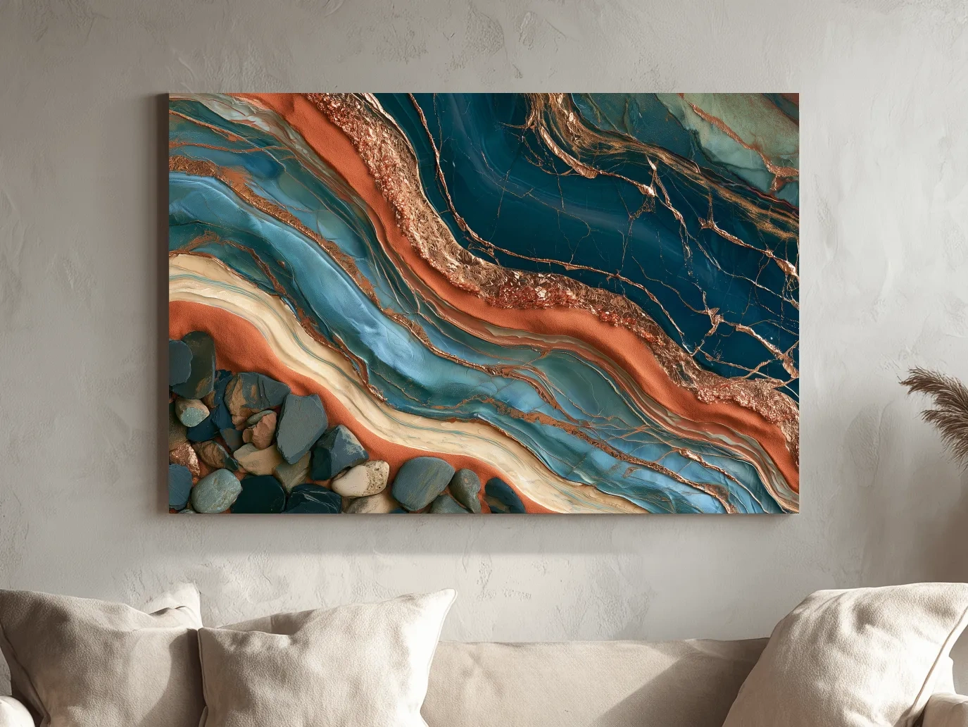Abstract Rock Strata Wavy Layers - Natural Mixed Media Wall Art