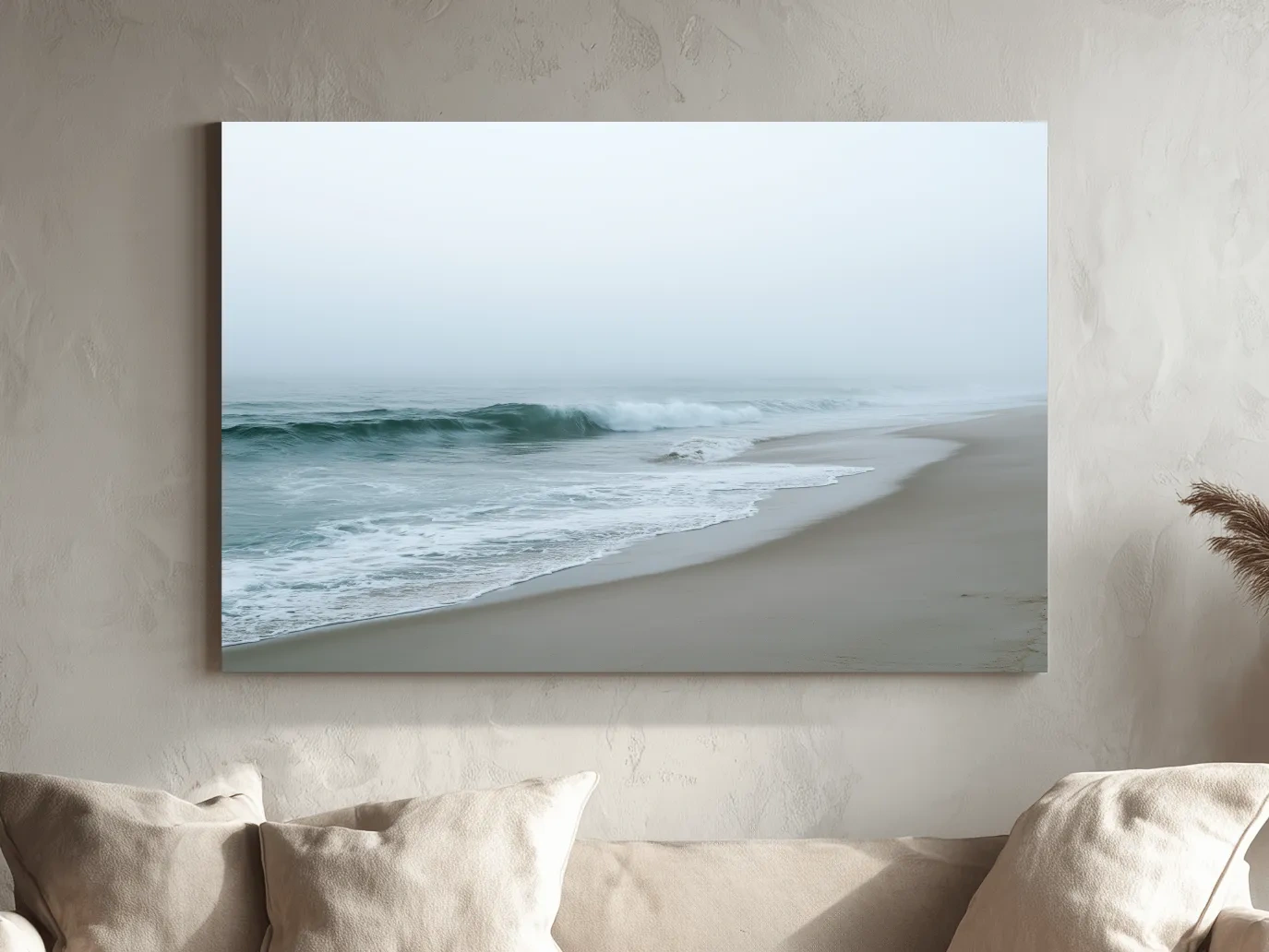 Misty Beach Waves - Minimalist Photographic Wall Art