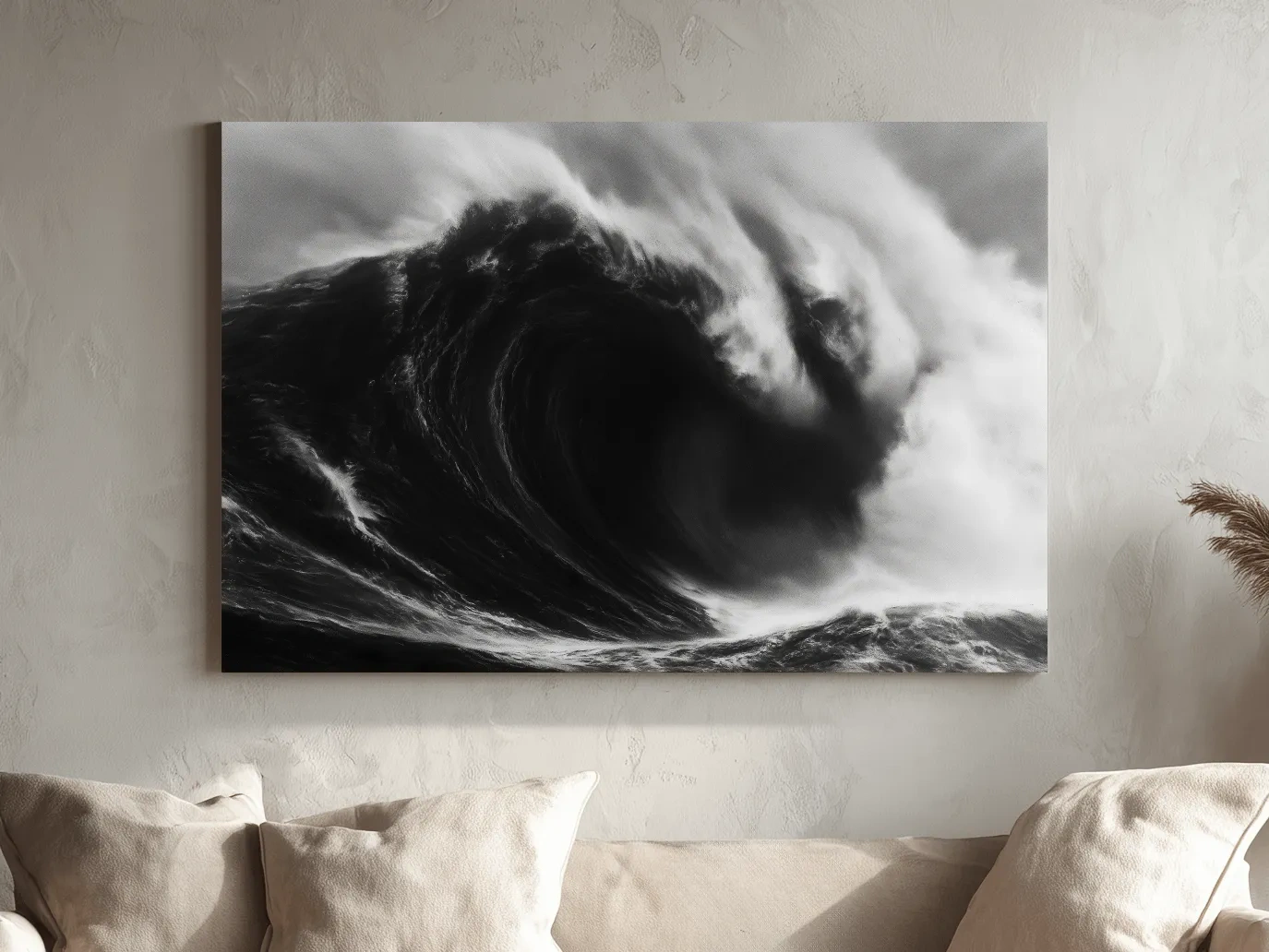 Abstract Monochrome Crashing Wave Drawing - Dramatic Ocean Wall Art