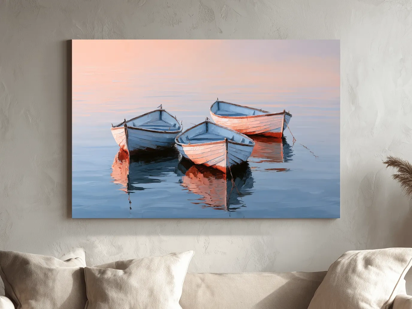Three Rowboats on Still Water - Impasto Style Nautical Painting Art