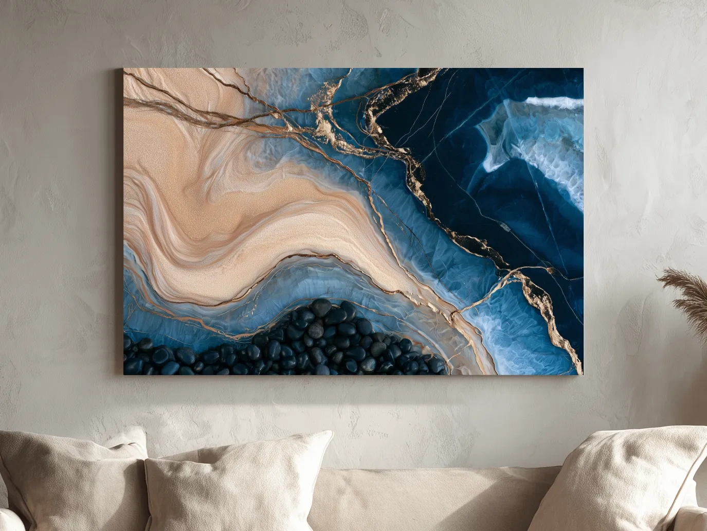 Layered Beach Strata And Pebbles - Abstract Mixed Media Natural Wall Art