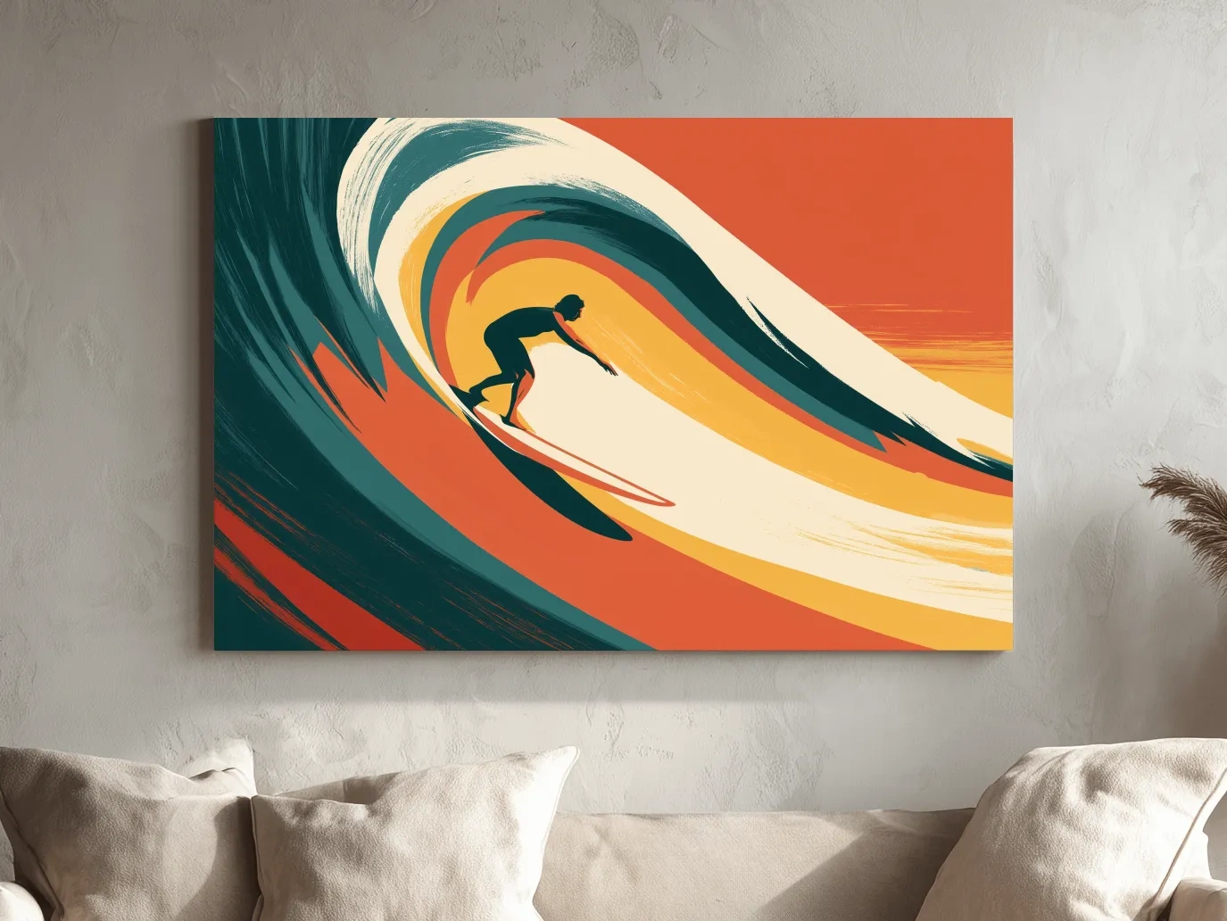Mid-Century Surfer Riding Wave - Retro Vector Ocean Wall Art